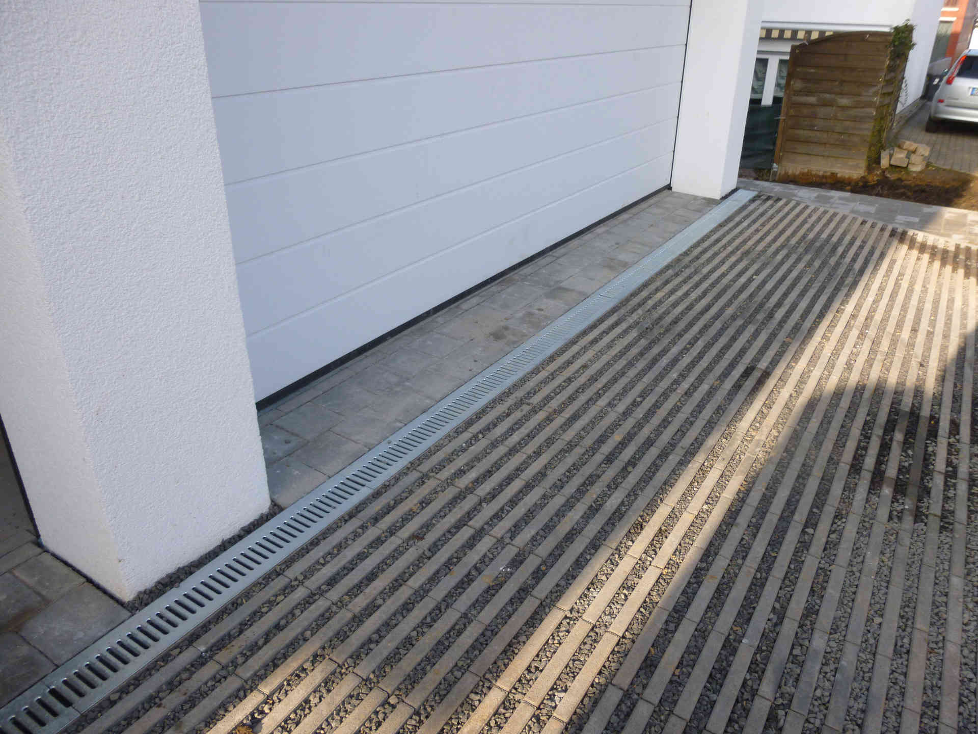 Einfahrt Neue Pflasterung Mit Drainage